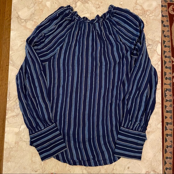 New A.N.A. Gwen Stripe Navy Boho Long Sleeve Blouse Size Small - Picture 6 of 8